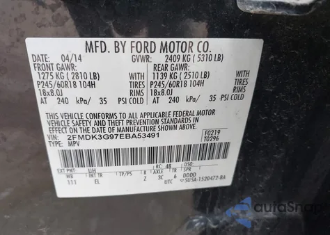 2014 Ford Edge Se from USA, damaged, VIN 2FMDK3G97EBA53491